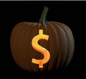 Pumpkin with dollar signs